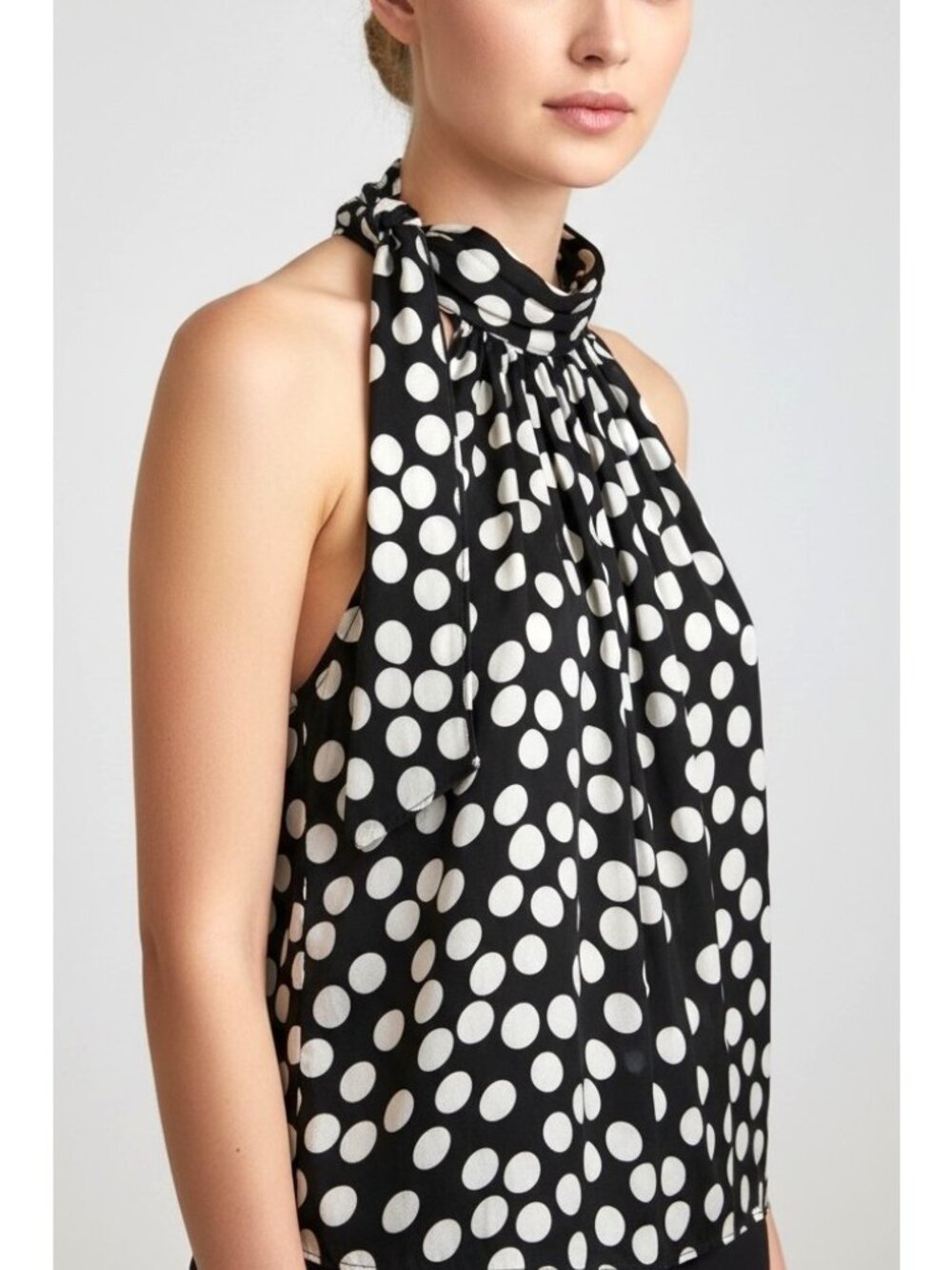 St John Collection Black White Polka Dot Silk Sleeveless Blouse Size S - Picture 2 of 7